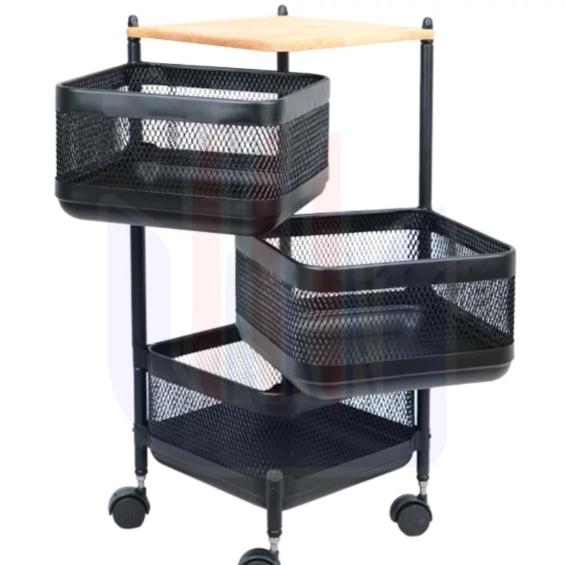 سبد سیب زمینی و پیاز آسمان مدل توری متحرک  3 طبقه مربع چوبی