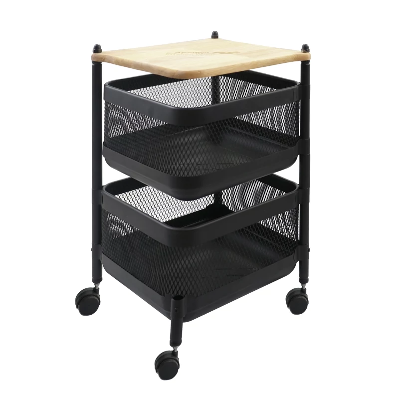 سبد سیب زمینی و پیاز آسمان مدل توری متحرک  2 طبقه مربع چوبی