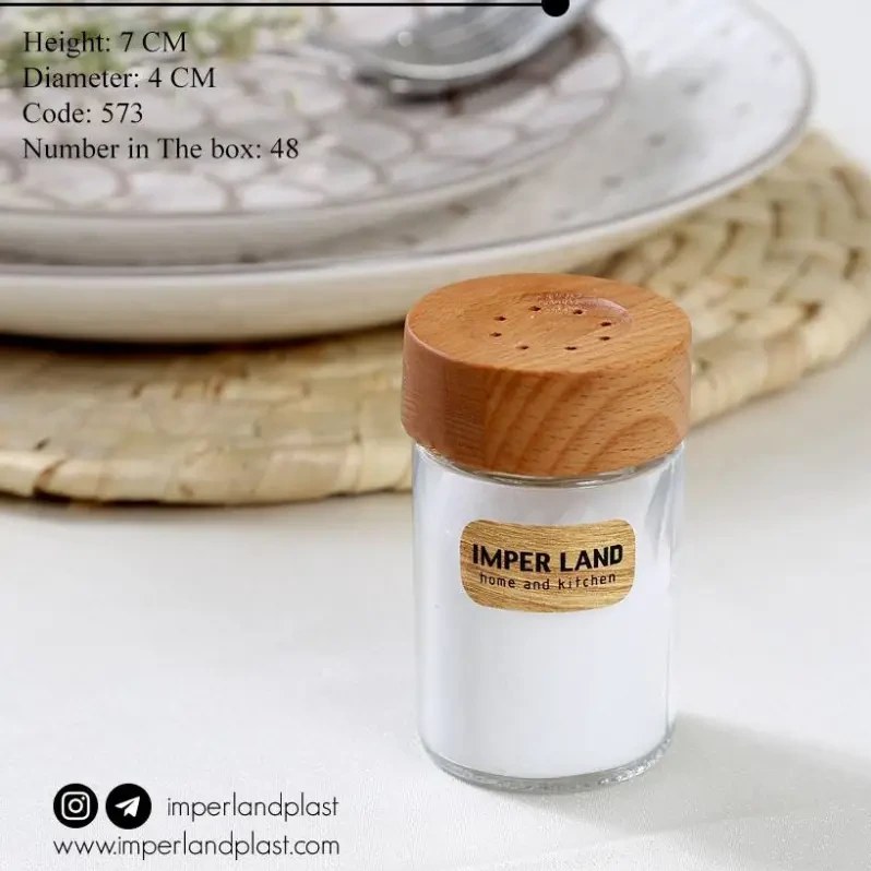 نمک پاش استوانه بلند درب چوبی