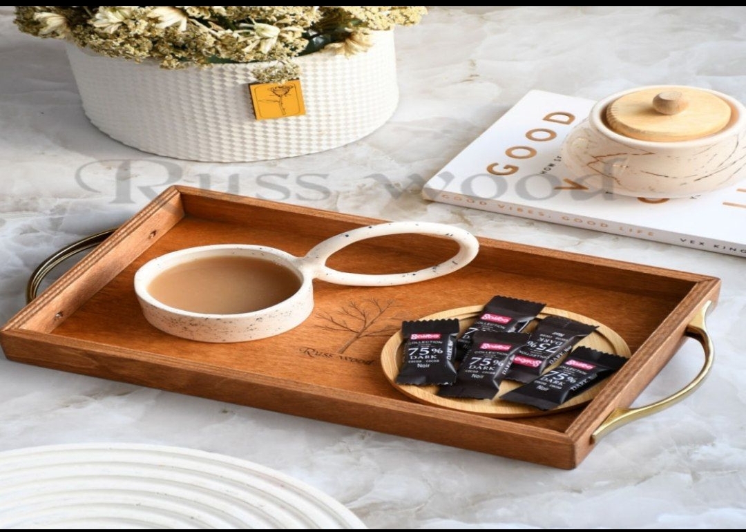 سینی چوبی دسته فلزی