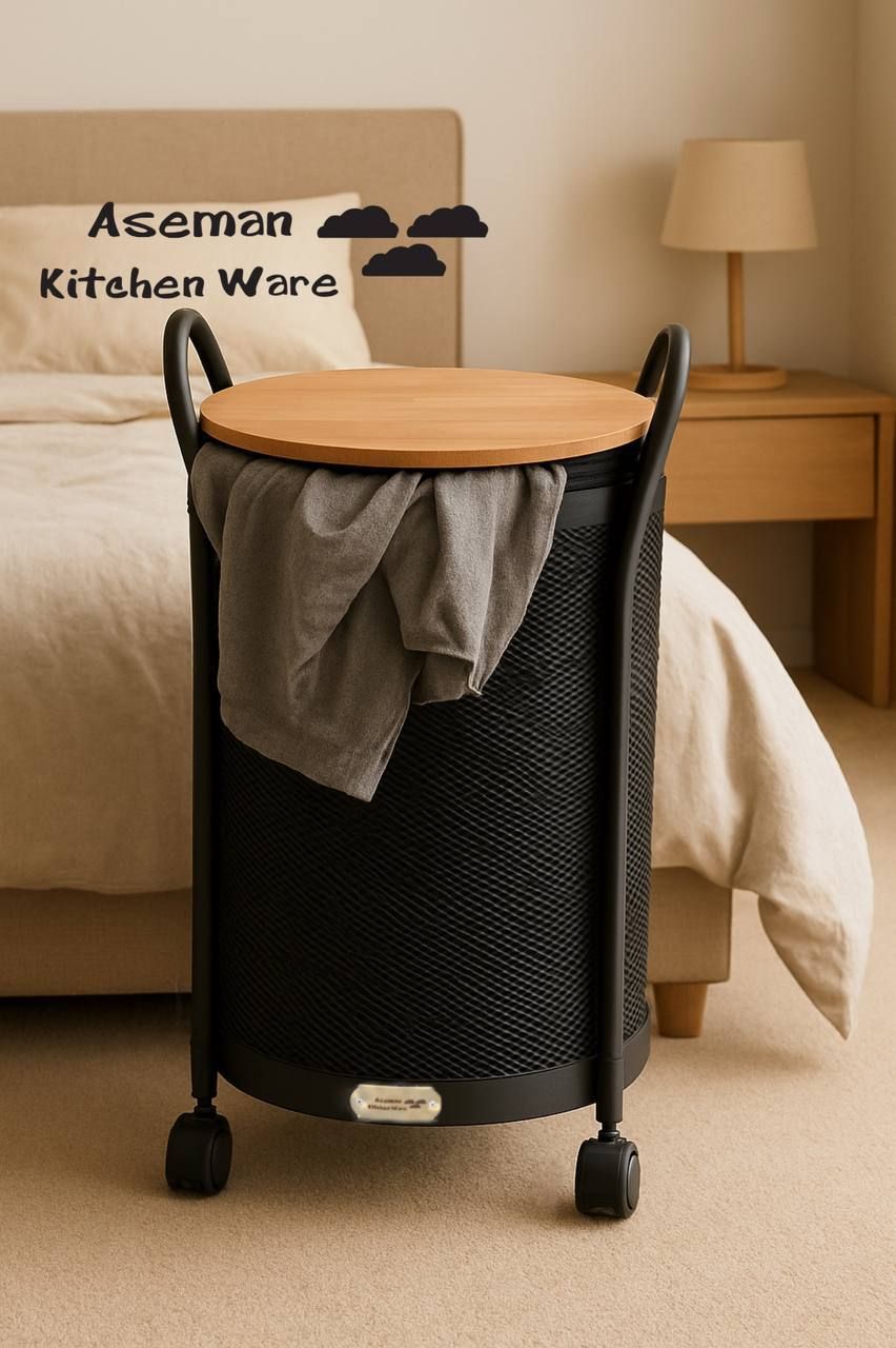 سبد لباس چرخشی گرد درب چوبی برند آسمان